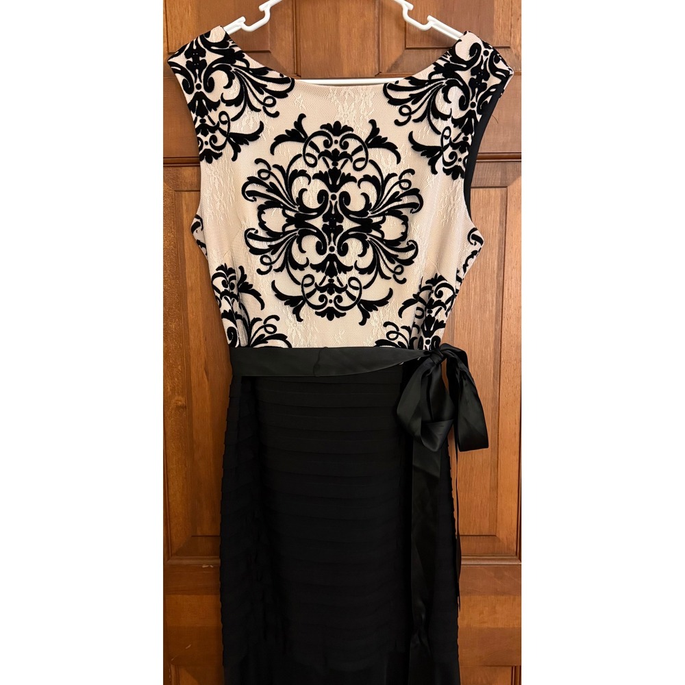 Cache Evening Gown Dress Womens Size 14 Ivory‎ Lace/Black Long Wedding Party